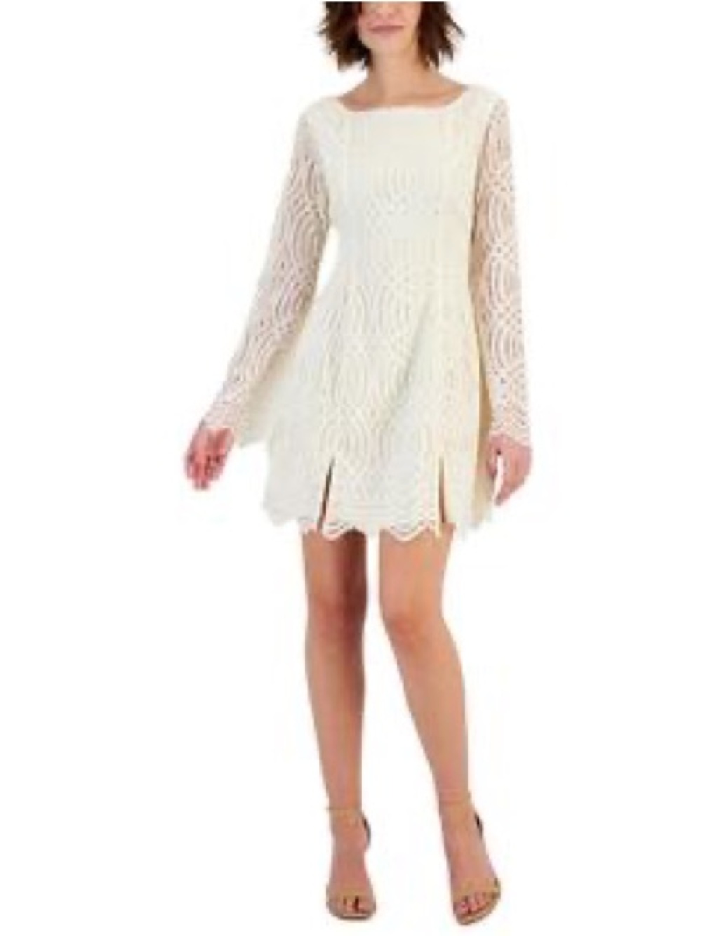 Kit & Sky Ivory Lace Long Sleeve Mini Dress Boho Bride Large Junior